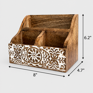 Wooden Office <b>Desk</b> Organizer White Distressed Stationery Holder Pen Marker Art Supply Caddy Farmhouse Desktop Storage Wholesale - Product Image 4