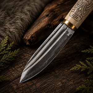 Couteau Viking artisanal, lame en acier carbone nordique, manche en os, étui en cuir, couteau Viking pour l'extérieur - Product Image 3