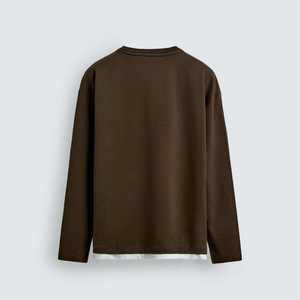 เสื้อยืดแขนยาวผู้ชายแบบเลเยอร์ |   เสื้อยืดคอกลมผ้าฝ้าย 100% ทรงหลวม ป้องกันรอยยับ รุ่นคอนทราสต์เฮม |   รับผลิตแบบ OEM/ODM ขายส่ง - Product Image 2