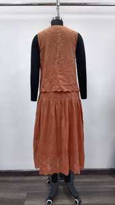 Brown Eyelet Lace Midi <b>Dress</b> <b>Sleeveless</b> V Neck Tie Front A Line Casual <b>Summer</b> Women <b>Dress</b> - Product Image 2