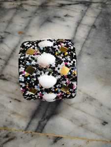 Handmade Embroidered Hinged Cuff Bracelet with Shell Beads and Gold <b>Mirror</b> Boho Fashion Jewelry - Product Image 3