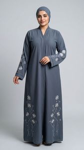 Elegant Gray Embroidered Abaya With Floral Pattern <b>Long</b> Sleeve Modest <b>Dress</b> <b>For</b> Muslim Women Formal Wear All Seasons 2026 - Product Image 1