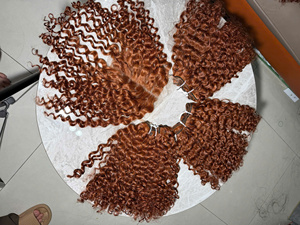 Extensions de cheveux humains vierges 100% bruns auburn vietnamiens bouclés, super double drawn, avec closure et trame simple, brillants, vente en gros - Product Image 3