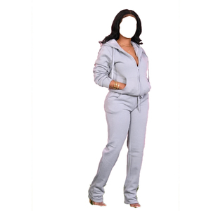 Ensemble de survêtement noir à capuche pour femmes grandes tailles, fermeture éclair intégrale, couleur unie, pantalon de survêtement décontracté, tenue d'automne - Product Image 3