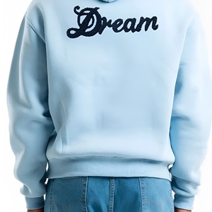 Sudadera con Capucha Azul Cielo Dream Text, Estilo Urbano Minimalista, Sudadera Informal de Mezcla de Algodón, Logotipo Personalizado OEM ODM - Product Image 6
