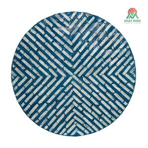 Table basse ronde moderne avec plateau en résine mosaïque de verre bleu, mobilier contemporain pour salon - Product Image 2