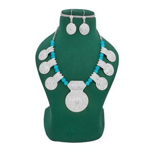 Oman Special Designer High <b>Silver</b> <b>Plated</b> Necklace for Women Indian Exclusive Designs Omani Vintage Beads Necklace <b>Silver</b> Ethnic - Product Image 4