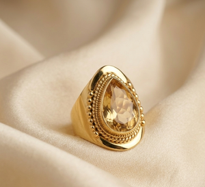 Natural Citrine <b>Ring</b> 925 Sterling <b>Silver</b> <b>Statement</b> <b>Ring</b> Pear Cut Gemstone <b>Ring</b> Yellow Gold Rose Gold Plated Jewelry for Men - Product Image 1