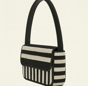 Sac à main moderne en tissu tissé, motif zèbre rayé noir et blanc, forme rectangulaire avec bandoulière réglable - Product Image 6