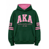 Sweat à capuche d'hiver brodé 100 % coton pour homme Alpha Kapa Alpha Sorority, motif rose et vert, coupe oversize décontractée