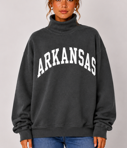 Arkansas Custom Oversized <b>Mock</b> <b>Neck</b> Cotton Fleece Sweatshirt Front Print Custom Logo Autumn Winter Streetwear - Product Image 1