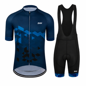 Ensemble de maillot de cyclisme SHH pour homme, respirant, coupe-vent, 100 % polyester, séchage rapide, manches courtes, avec short à bretelles rembourré, pour activités de plein air - Product Image 4