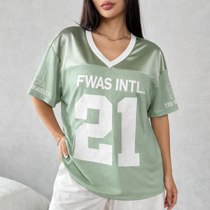 T-shirts oversize de style sportif pour femmes, imprimé lettres, personnalisé, ajouré, streetwear, mode, maillot de football américain - Product Image 4