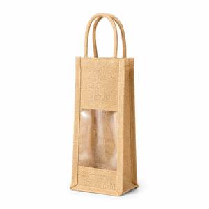 Eco Friendly Jute <b>Wine</b> Bottle Tote <b>Bag</b> with Transparent Window Reusable Gift Packaging - Product Image 1