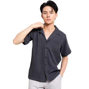 Chemises décontractées pour hommes en lin/coton à imprimé Dobby, séchage rapide, manches courtes, col en V, 140g, pour l'automne, OEM, vente en gros, personnalisables, détection par aiguille - Product Image 2