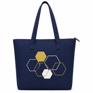 300gsm Navy Blue <b>Canvas</b> <b>Tote</b> Bag Zipper Closure Cotton 18x16x4 Custom Logo Eco Friendly Reusable Large <b>Tote</b> Polyester Lining - Product Image 1