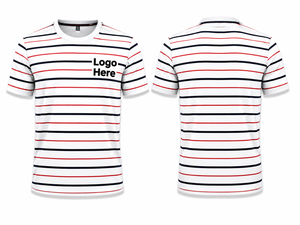 T-shirt à manches courtes rayé pour homme, 100% coton, col rond, coupe classique, décontracté, respirant, logo imprimé sur le devant - Product Image 1