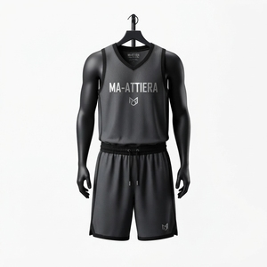 MA-ATTIERA ชุดเสื้อบาสเก็ตบอลแขนกุดสีดำแบบกำหนดเองและชุดกางเกงขาสั้นชุดฝึกซ้อมกีฬาระบายอากาศได้ - Product Image 3