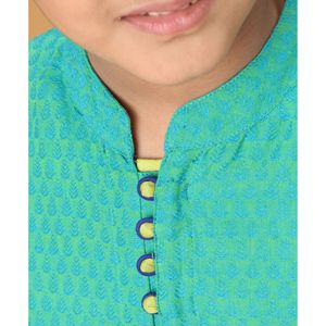 Ensemble Kurta-Pyjama élégant vert et turquoise pour garçons avec veste et manches longues - 6 à 9 ans - 100% polyester - Product Image 5