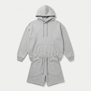 Conjunto de Sudadera con Capucha Lisa de Felpa Francesa y Pantalones Cortos a Juego para Gimnasio, de Algodón Pesado, Estilo Casual para Descansar, Venta al por Mayor - Product Image 2