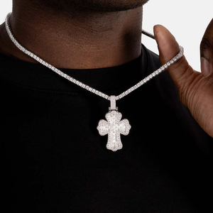 <b>Silver</b> Moissanite Baguette <b>Cross</b> Pendant White Tone Hip Hop Jewelry Statement <b>Necklace</b> Charm Fashion Gift For <b>Men</b> - Product Image 3