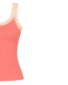 Camisola de Algodón Personalizada para Mujer con Ribete de Encaje Coral, Corte Ajustado, Sin Mangas, Estilo Casual de Verano, Suave y Transpirable - Product Image 2