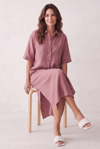 Wholesale Price Cotton Shirt Dress Maxi Length <b>Three</b> Quarter Sleeve Turn-Down Collar Loose Fit Casual Summer Wear - Product Image 2