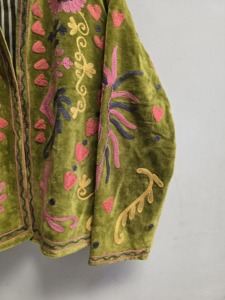 Premium <b>Green</b> <b>Velvet</b> Suzani <b>Jacket</b> for <b>Women</b> Multicolor Floral Embroidery Bohemian Ethnic Coat Wholesale Designer Winter Wear - Product Image 3