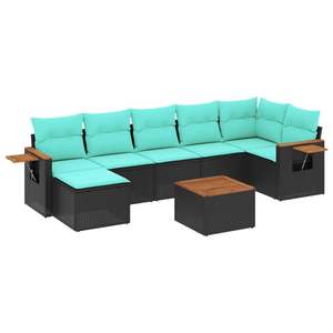 Set di divani da giardino in polyrattan nero da 8 pezzi con cuscini - Product Image 2