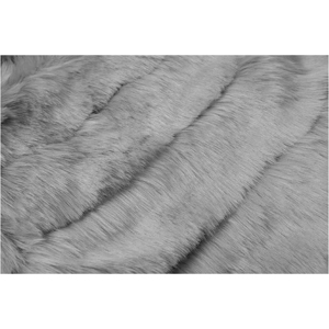 Veste Courte en Fausse Fourrure Synthétique de Luxe pour Femme, Grise Chic à Panneaux Horizontaux, Zippée, Manteau d'Hiver Premium - Product Image 4