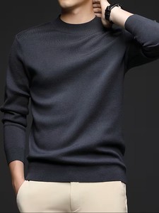 Pull léger brodé vintage pour homme - Tricot classique uni à col rond, doux et confortable pour un usage quotidien décontracté - Product Image 4