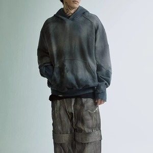 Men’s Acid Wash Hoodie – 100% Cotton <b>Fleece</b> Oversized Streetwear Pullover Heavyweight Vintage Faded Wash Winter Wear <b>Black</b> - Product Image 3