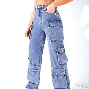 Pantalones Vaqueros Anchos de Mujer Estilo Cargo con Múltiples Bolsillos, Tallas Grandes, Lavados, Transpirables, con 6 Bolsillos - Product Image 2