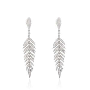 18K White Gold Drop Earrings with Emerald and Ruby for Bride - Product Image 2