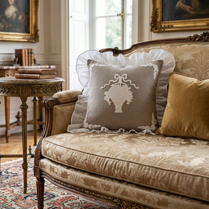 Natural Linen Square <b>Seat</b> Cushion <b>Cover</b> Embroidered Floral Customizable White Ruffle Throw Pillowcase <b>Sofa</b> Home Hotel Decor - Product Image 2