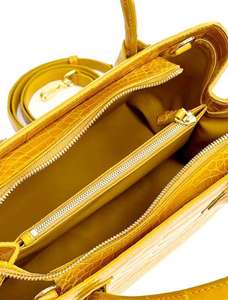 Sac à bandoulière en cuir jaune à motif crocodile pour femme, sac à main fourre-tout avec fermeture éclair pour les trajets quotidiens - Product Image 2