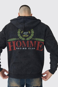 Custom Logo Embroidered Hoodie for Men Vintage Acid Washed Heavyweight 500GSM 100% Cotton French Terry with Zipper Design - Product Image 3