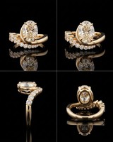 Bague de fiançailles de luxe en moissanite ovale 2 carats, pavée, en or massif 14K, asymétrique, pour mariage, anniversaire, cadeau