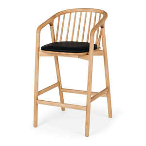 Tabouret de bar scandinave en teck, assise rembourrée, bois massif, durable, résistant à l'eau, qualité export directe d'usine - Product Image 2
