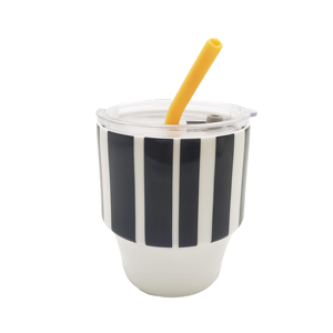 12oz Black White Stripe <b>Double</b> <b>Wall</b> Vacuum Insulated Stainless Steel Coffee Tumbler with Straw Lid - Product Image 4