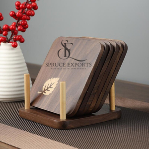 Premium Wooden <b>Coaster</b> <b>Set</b> With Unique Stand. Gold Leaf Inlay Rounded Edges Luxury Rustic Table Decor For Tea & Coffee - Product Image 1
