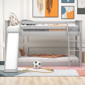 Cama litera doble sobre doble gris con tobogán y escalera convertibles, camas infantiles, SKU antiguo SM000213 - Product Image 2