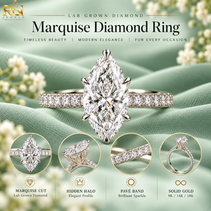 แหวนหมั้นเพชรทรงมาร์คีส์ เพชรเลี้ยงในห้องปฏิบัติการ ทองคำแท้ 9K/14K/18K ดีไซน์วงแหวนแบบฝังเพชรรอบวง พร้อมดีไซน์วงแหวนซ่อนรอบเพชร แหวนแต่งงานสุดหรู สี DEF - Product Image 5