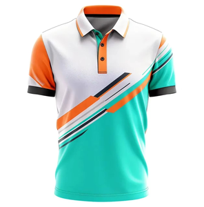 <b>Men's</b> Short Sleeve Polo Shirt With Abstract Striped Print Orange Teal White Color Block Quick Dry Woven Polyester Casual Fit - Product Image 1
