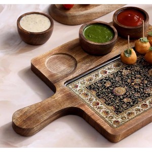 Plateau de service en bois Aqdus Saleem avec bol en céramique - Design rond moderne du milieu du siècle, artisanal, vente en gros - Product Image 3