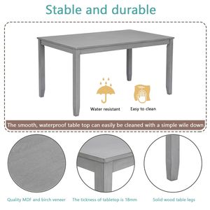 Juego de Comedor de 6 Piezas, Mesa Rectangular de Madera con 4 Sillas Tapizadas y Banco para 6 Personas, Elegante Juego de Comedor - Product Image 6