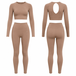Women Seamless <b>Yoga</b> <b>Set</b> Long Sleeve Crop Top High Waist Leggings Fitness Activewear <b>Set</b> - Product Image 1