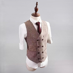Chaleco Formal de Negocios para Hombre, Personalizado, con Cuello en V, Corte Entallado, Diseño a Cuadros, Tela de Lana, Impermeable, para Invierno - Product Image 4