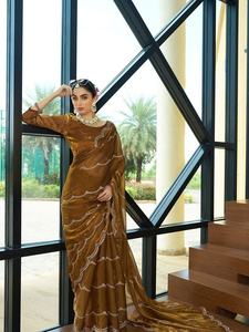 Saree en filet doux pour vêtements ethniques indiens pour les fêtes et les occasions spéciales Saree avec Banglory Silk Blouse Pieces for Women Sari - Product Image 5