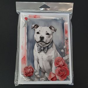 Whimsical A7 tamaño 5x7 nuevo Staffordshire Bull Terrier Valentine Roses tarjetas de felicitación paquete 8 tarjetas de nota en blanco con sobres - Product Image 3